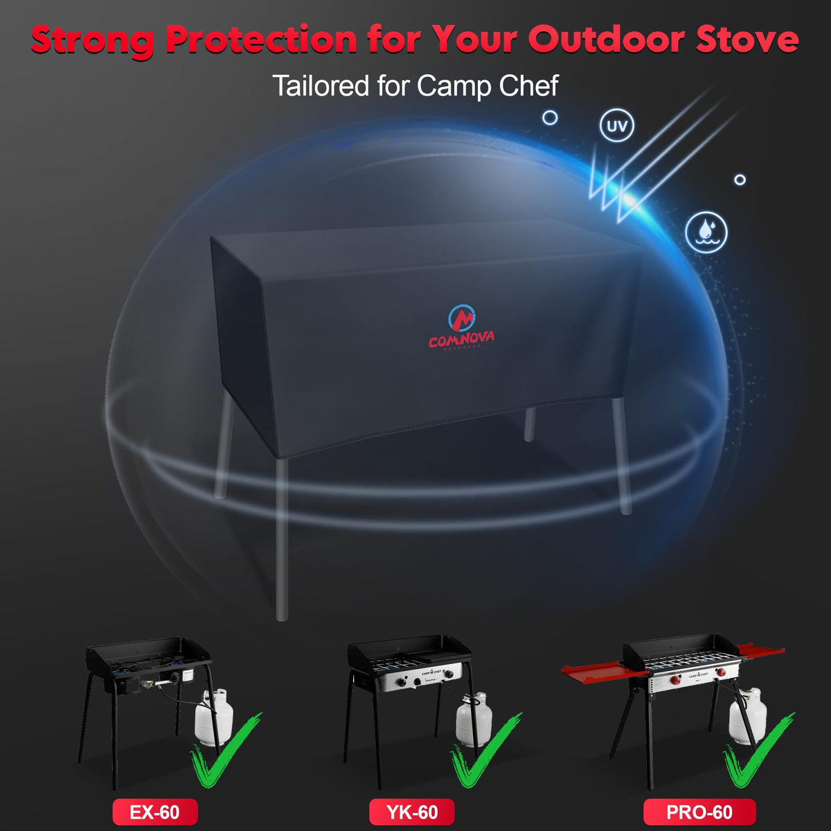 Easy-on, easy-off design demonstrated during outdoor cooking setup.