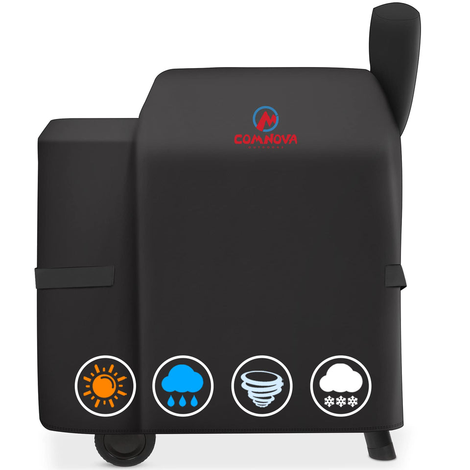 M COMNOVA OUTDOORS smoker cover for Traeger Pro 22 side view shows secure fit and weather protection