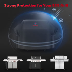 Comnova Outdoors UV-resistant grill cover standing up to sunlight exposure.