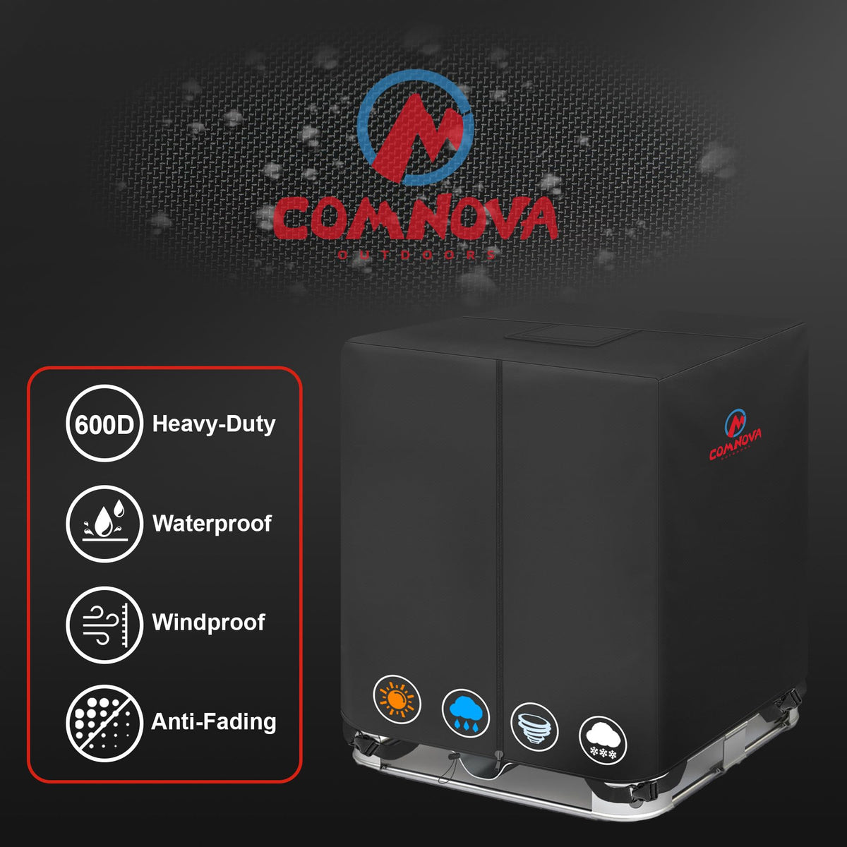 Comnova Outdoors waterproof coating shields the tank from rain, snow, and dust.