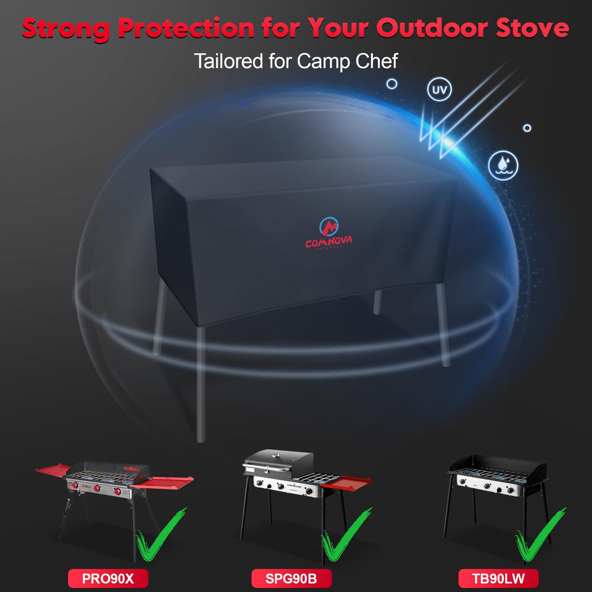 Comnova Outdoors waterproof stove cover with PU coating guards against moisture