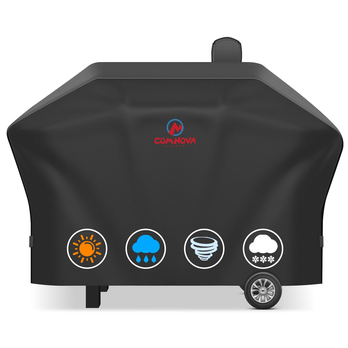 Comnova pellet grill cover for Woodwind 24 shields from rain and sun.