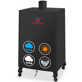 Comnova vertical smoker cover on Pit Boss 73550, protecting against rain and sun.