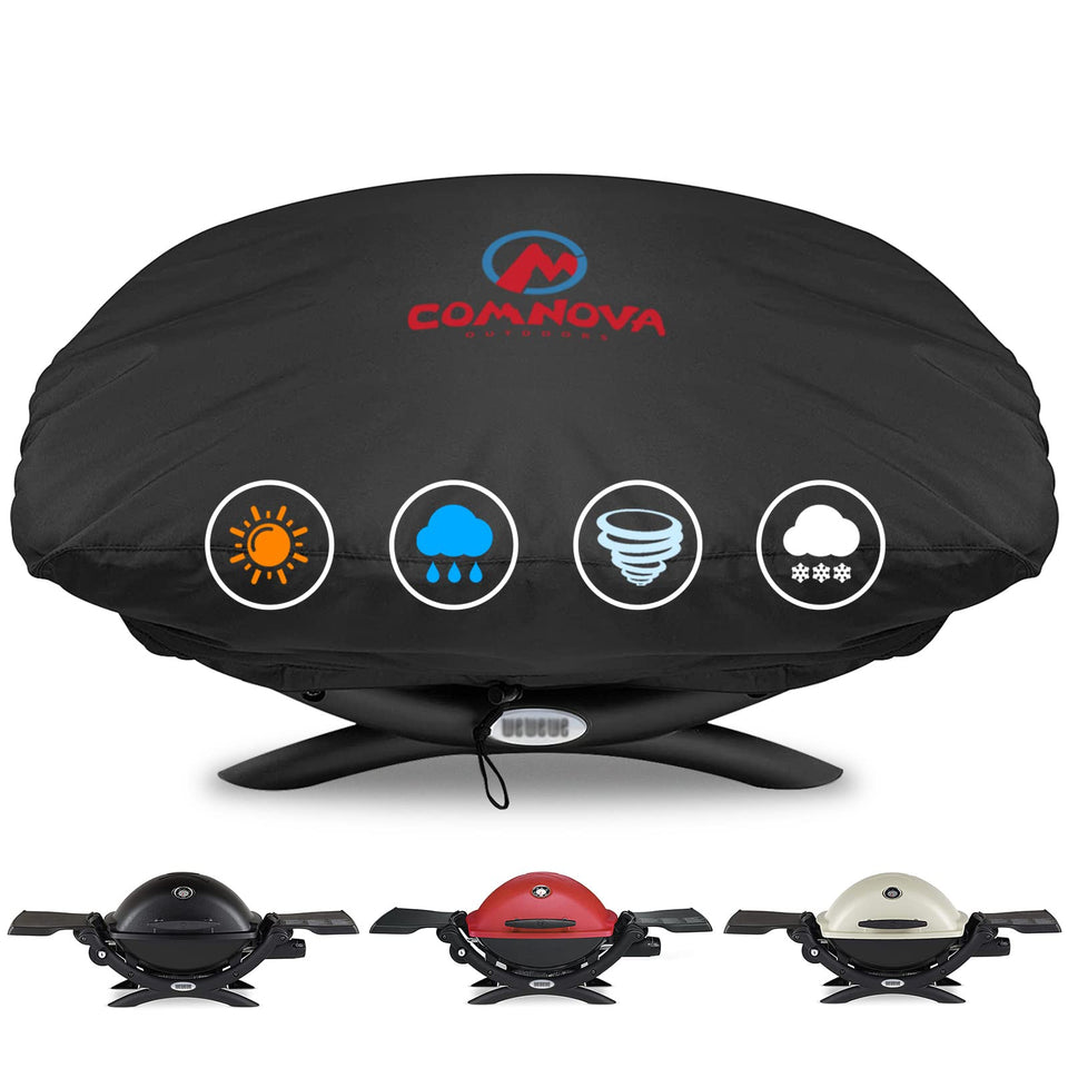 Comnova Weber Q Series grill cover front view protects outdoor grill