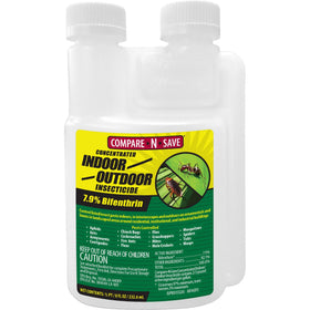 Compare-N-Save bifenthrin concentrate bottle for indoor and outdoor pest control.
