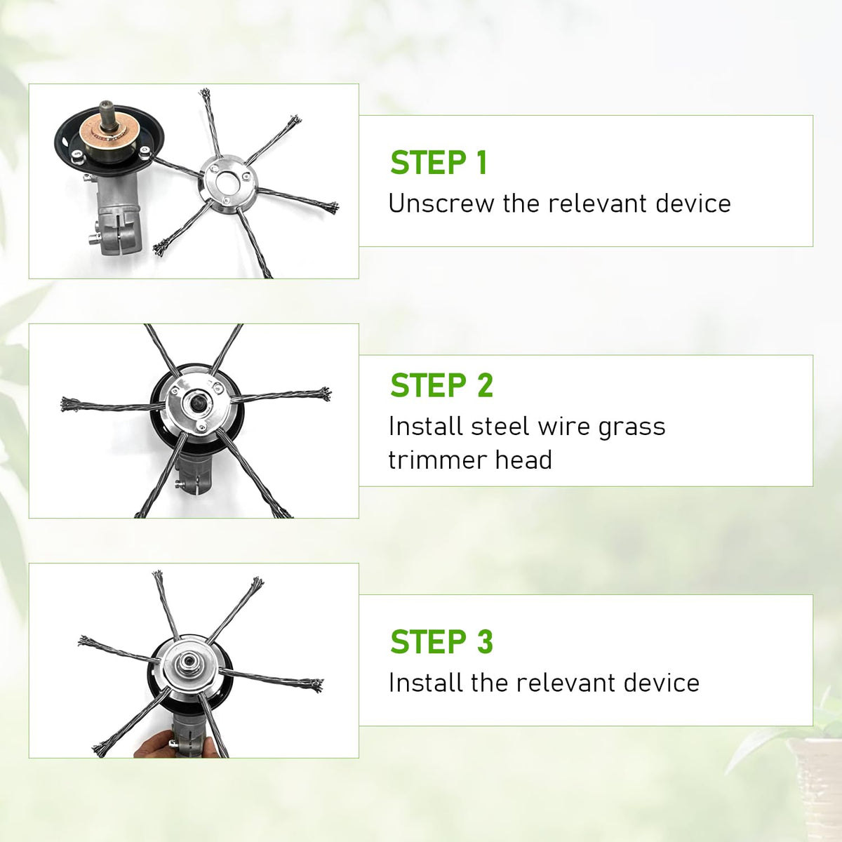 Compensai garden-use trimmer head removing weeds along path and borders