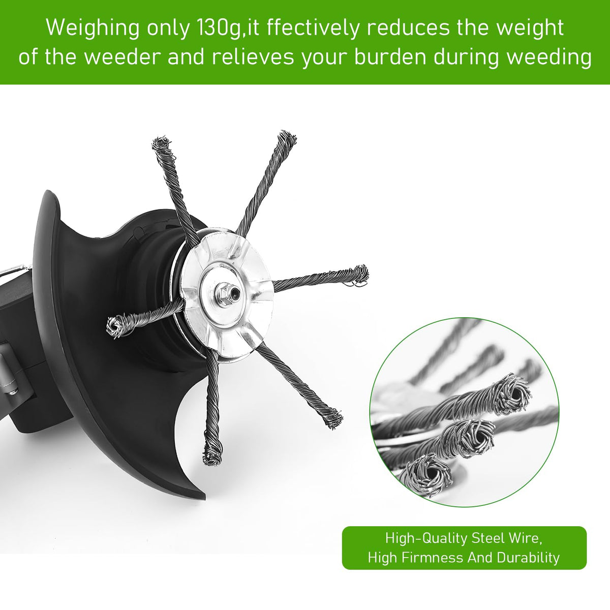 Compensai steel wire trimmer head side view shows compact profile and universal fit