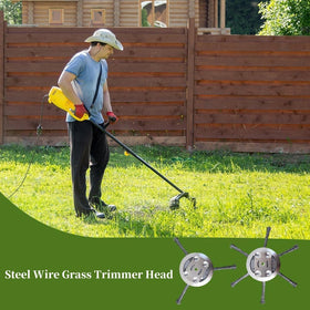 Compensai universal-fit trimmer head attached to various mowers for versatility