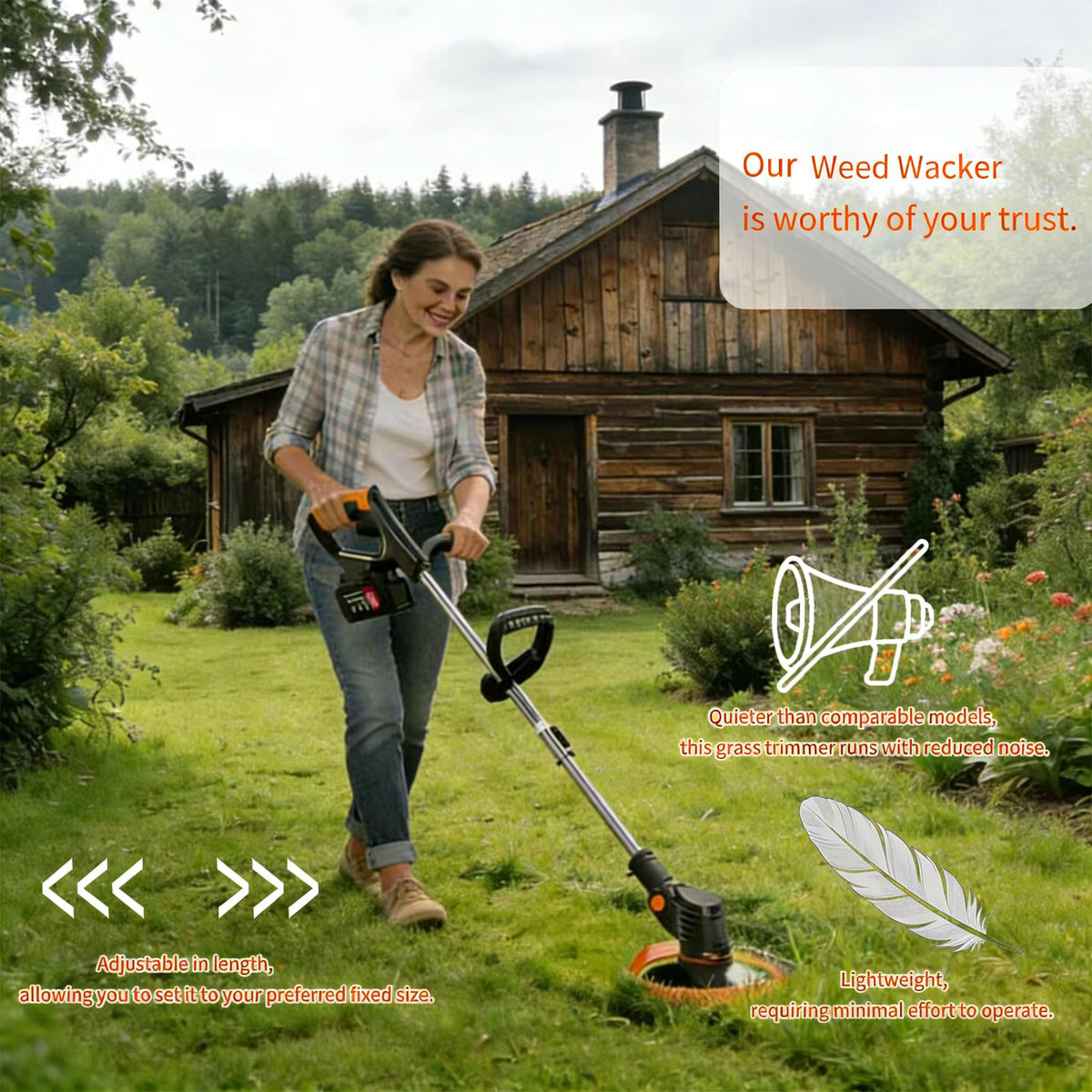 Compou 120 cm adjustable shaft for versatile mowing.