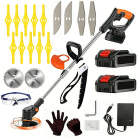 Compou weed wacker with adjustable angle head for hard-to-reach edges.