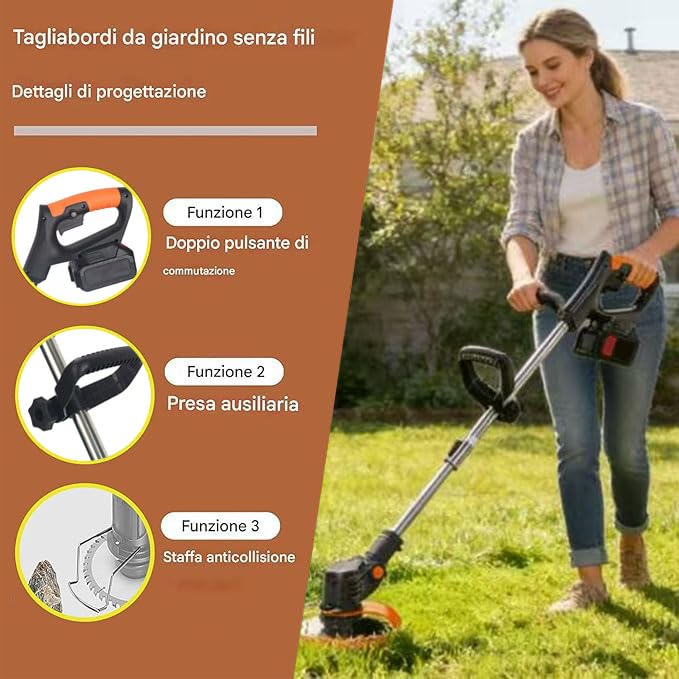 Compou weed wacker with telescopic shaft for comfortable reach.