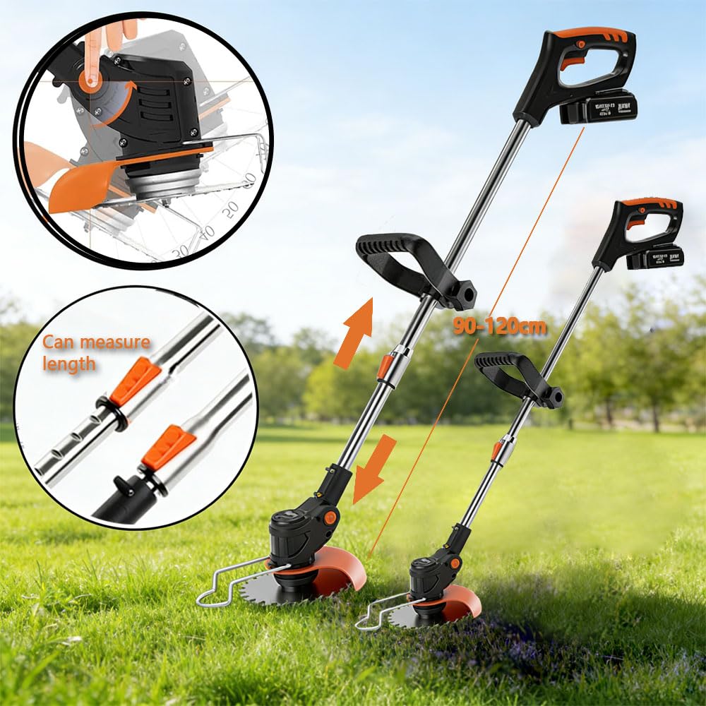 Compou weed wacker includes three blade types for versatile trimming.