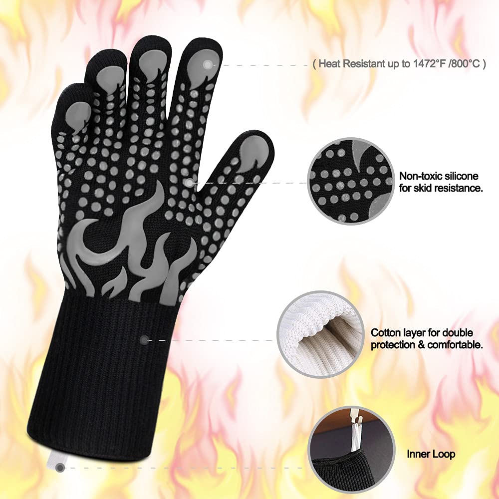 Comsmart BBQ Gloves feature aramid fiber for durable heat resistance
