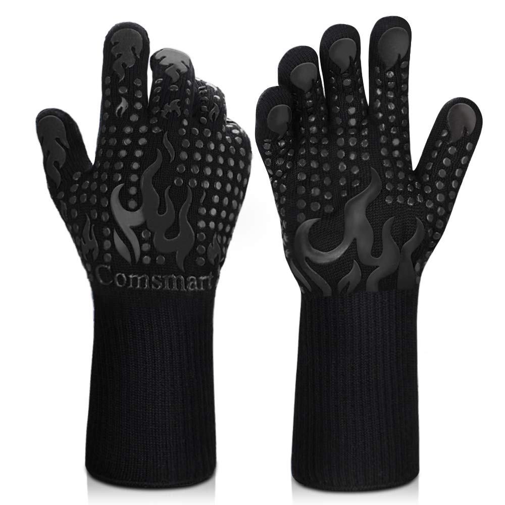 Comsmart BBQ gloves with heat-resistant 1472°F protection for grilling.
