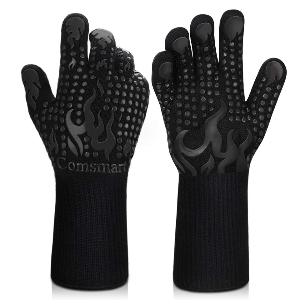 Comsmart BBQ gloves with heat-resistant 1472°F protection for grilling.