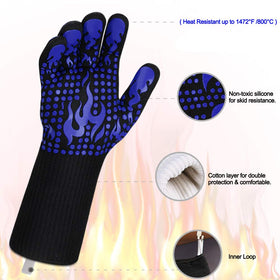 Long cuff design protects forearms during grilling, baking, and boiling.