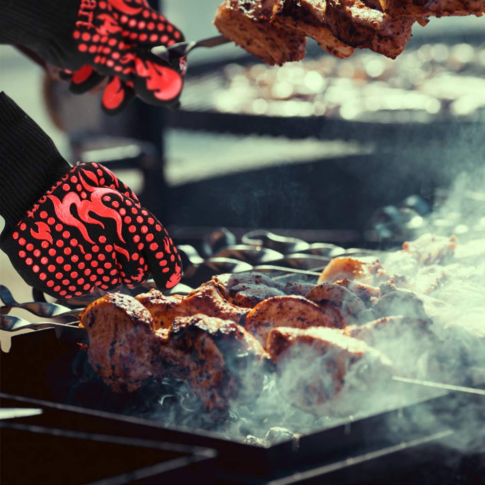Comsmart BBQ gloves stretchable fit fits most hands for easy on-off.