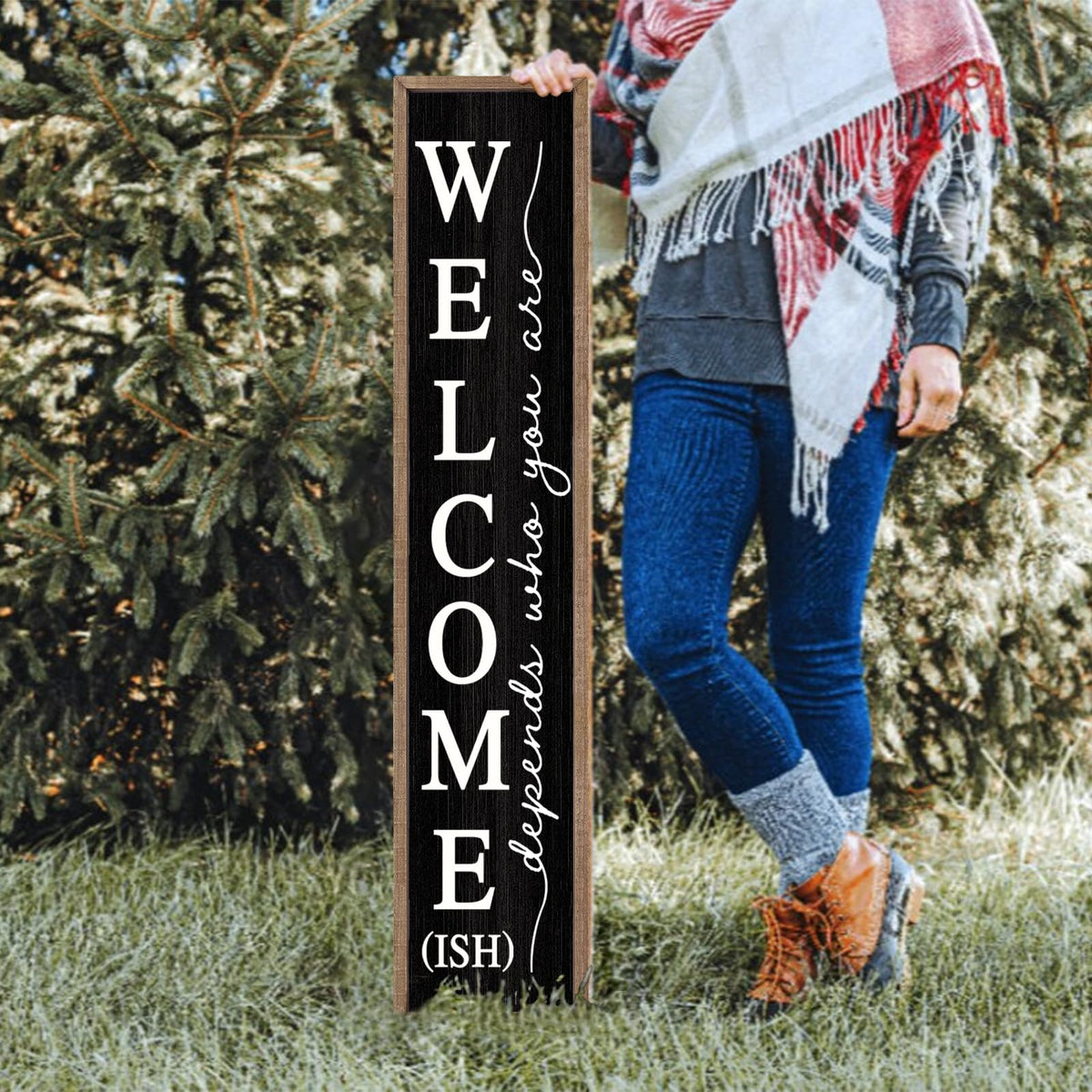 Comurdyo Welcome-ish Sign large wood black adds modern rustic style