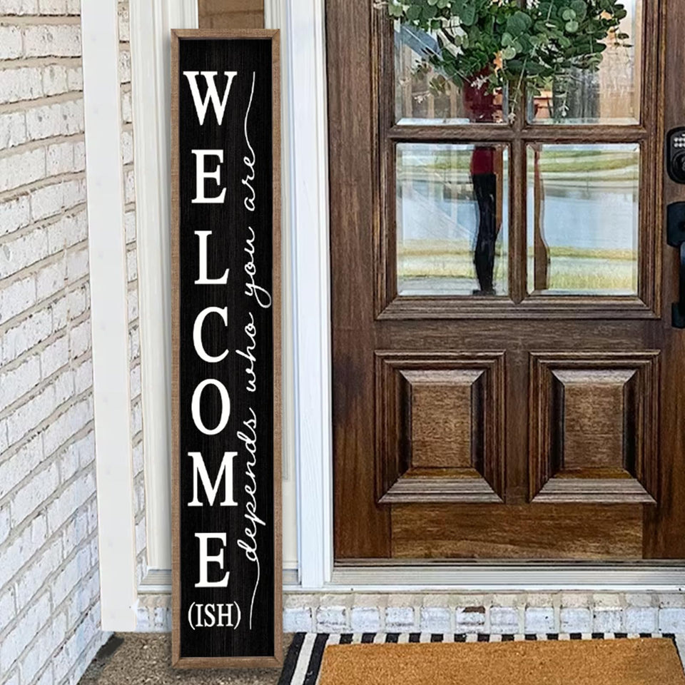 Comurdyo Welcome-ish Sign vertical wooden frame for porch decor greets guests year-round
