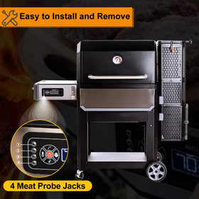 COMVIEE Gravity Series grill with probes installed for multi-meat monitoring