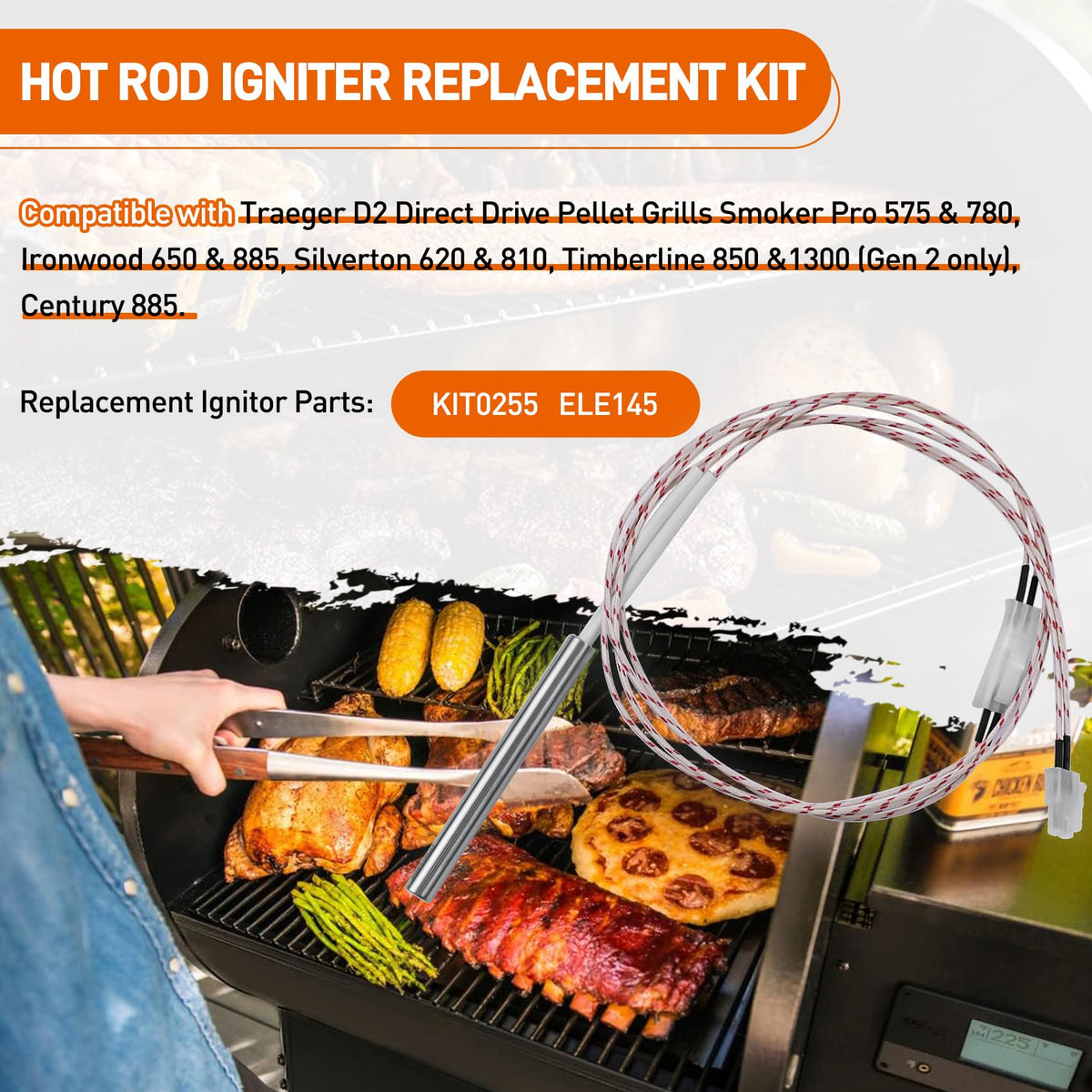 Closeup of KIT0255 ignition rod installation for pellet grills
