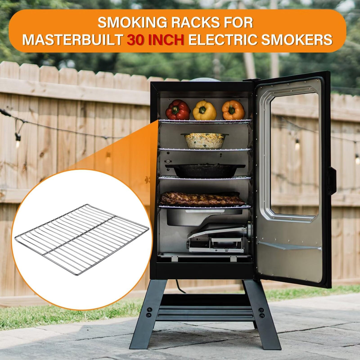COMVIEE Masterbuilt 30in grate closeup, high-quality steel wires resist wear.
