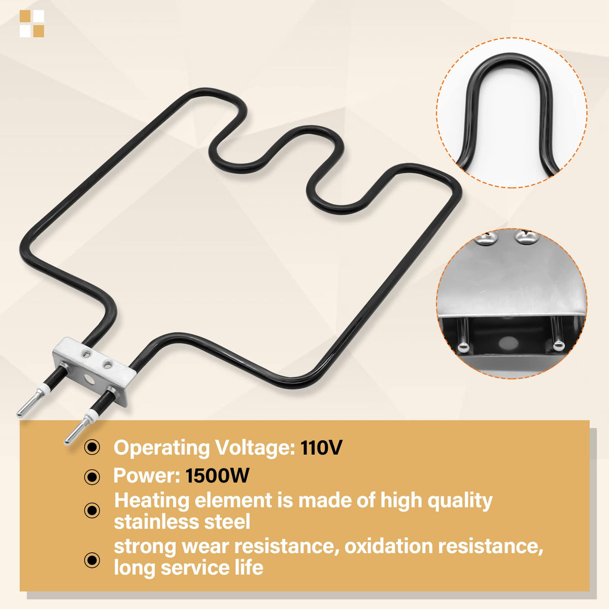 Durable stainless steel heating element designed for long-term use.