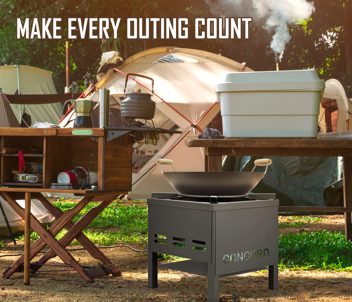 Concord banjo single burner head closeup highlights robust control for intense stir-fry.