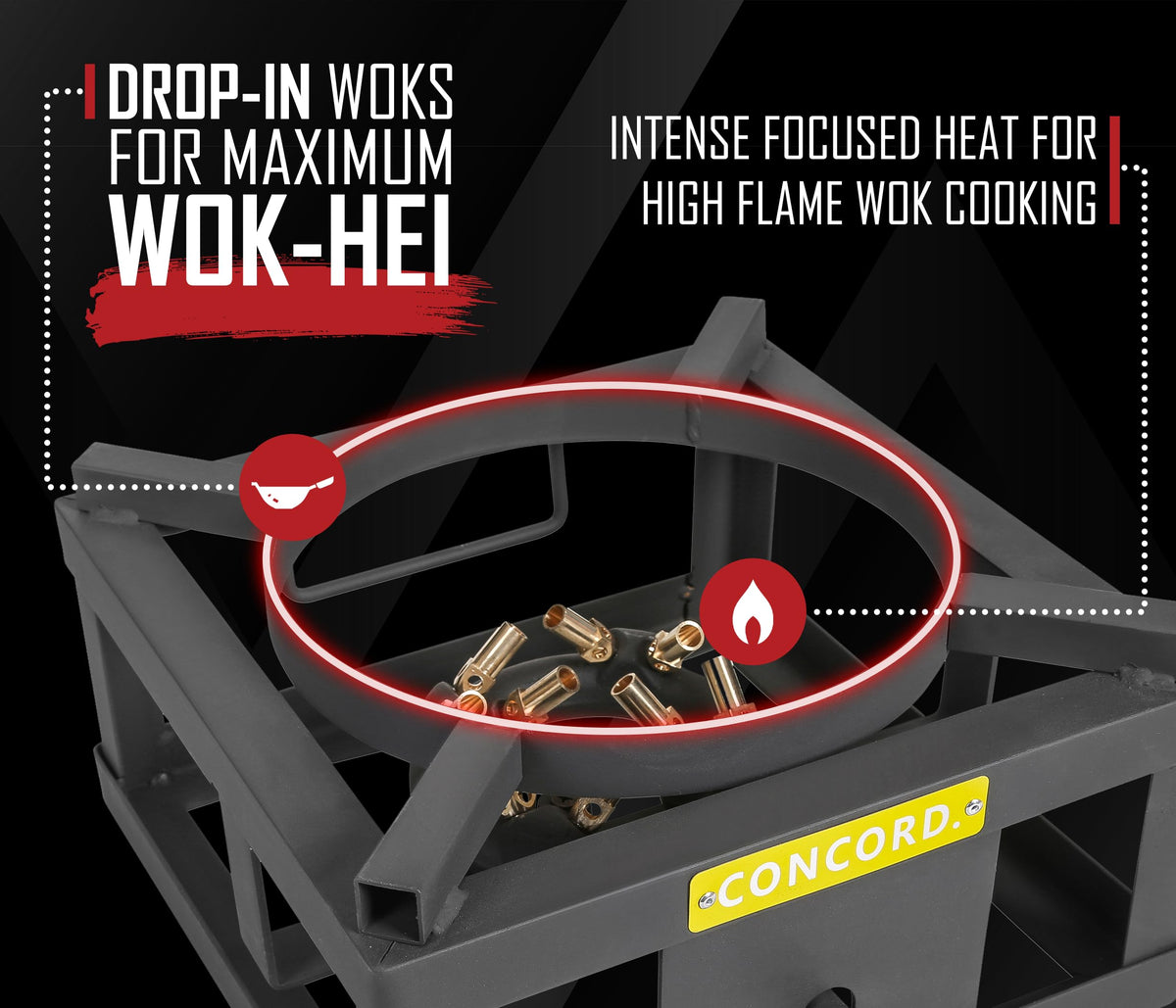 Concord Wok Block cast-iron burner head provides durable, even heat.
