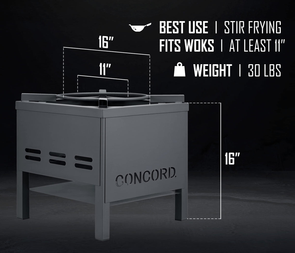 Concord wok-in-burner-action captures fast flames ideal for high-heat searing and tossing.