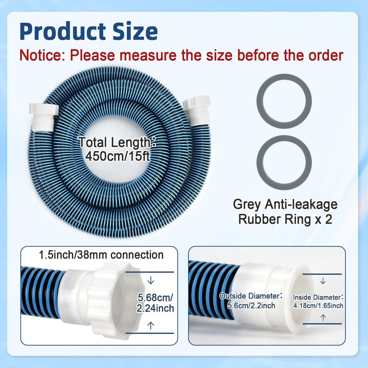Conderyang pool hose blue-gray design for a clean look