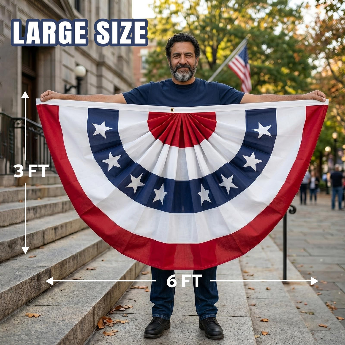 Coneatness USA pleated fan banner, 3x6ft for eye-catching patriotic display.