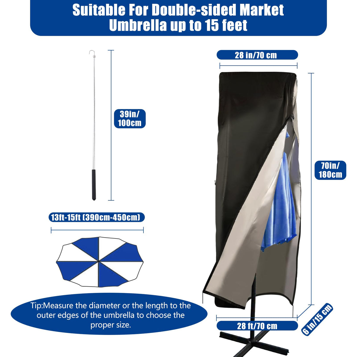CONFUTURY umbrella cover top vent promotes air flow to keep your canopy dry.