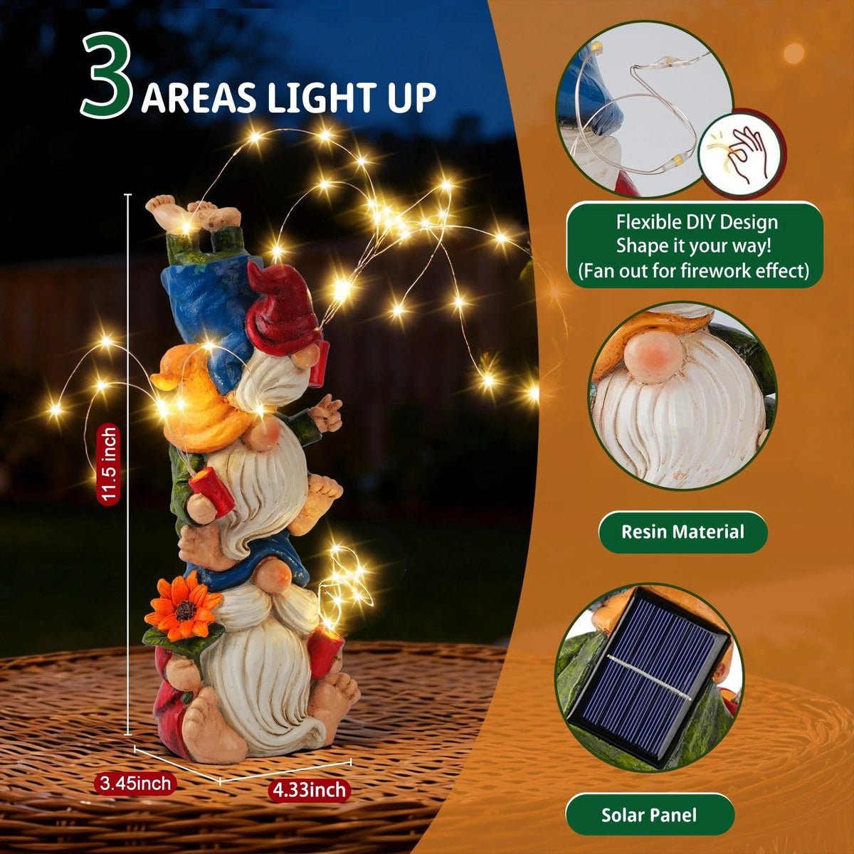 Congliulin Gnomes illuminate patios after dusk with a gentle solar glow.