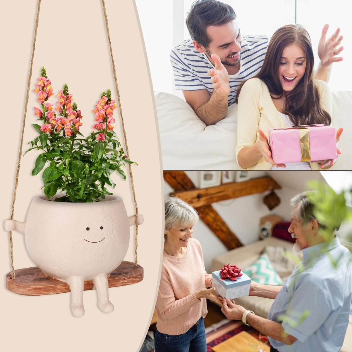 CONNOVA unique swing planter invites playful plant arrangements.