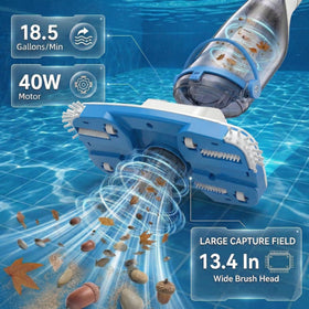 Consciot cordless handheld unit enables edge-to-edge pool cleaning.
