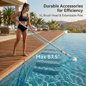 Consciot telescopic pole extends reach to steps and corners.