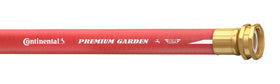 Continental Premium Garden Red hose close-up highlighting brass fittings and rugged rubber.