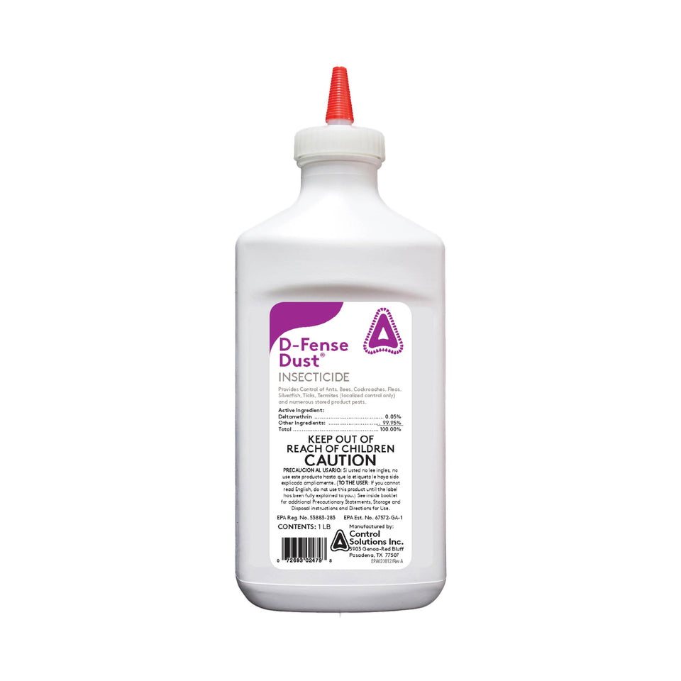 Control Solutions D-Fense Dust bottle for indoor and outdoor pest control.