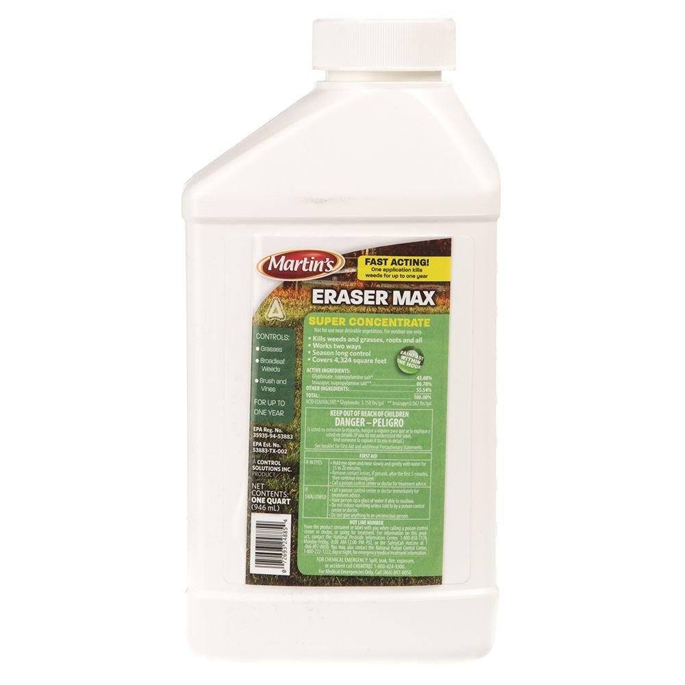Martin's Eraser Max bottle for post-emergent weed control and convenient coverage.