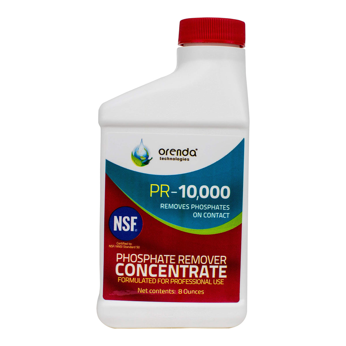 ControlOMatic Orenda PR-10000 phosphate remover bottle showing on-contact action for water clarity