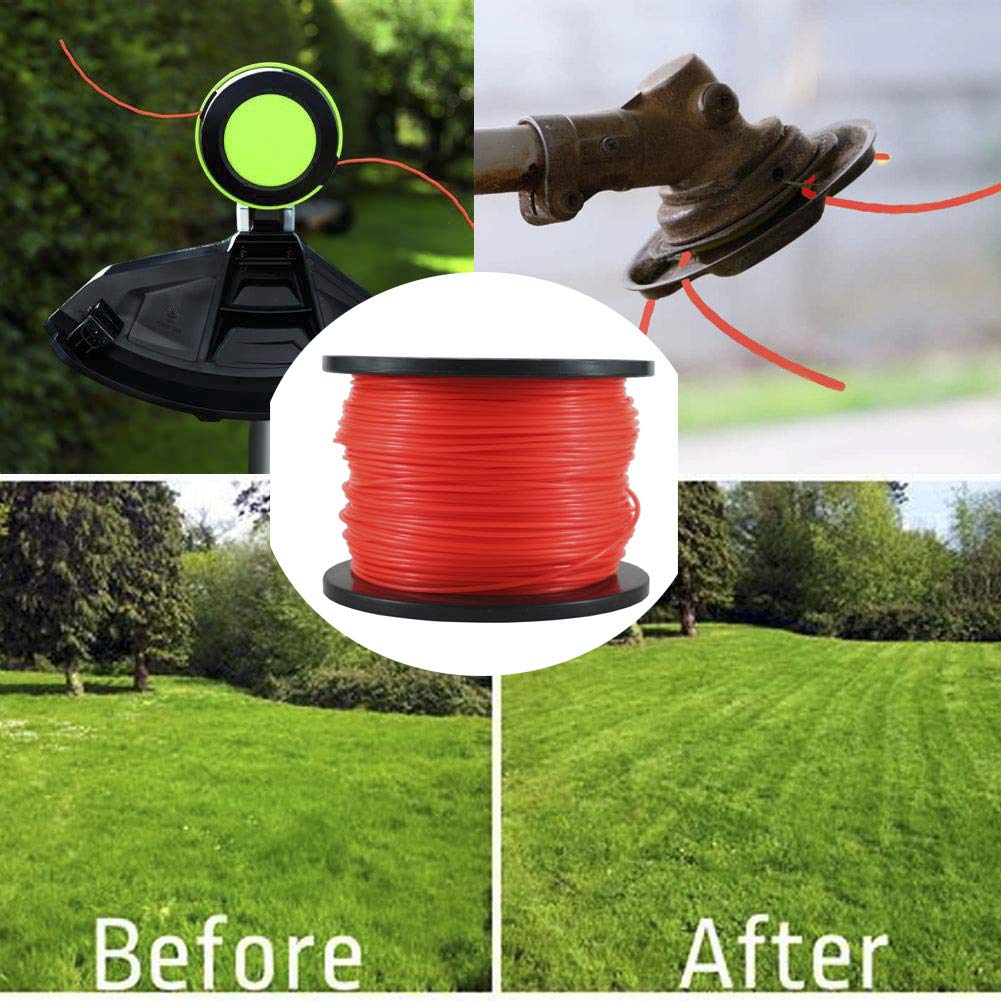 Convit trimmer line in red-orange color for high visibility during mowing.