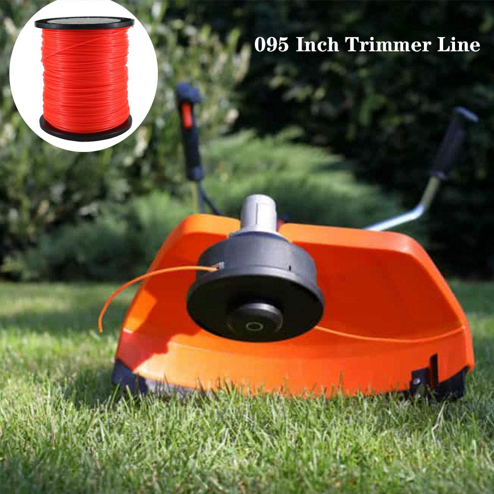 Convit orange trimmer line in action cutting dense weeds with visible line