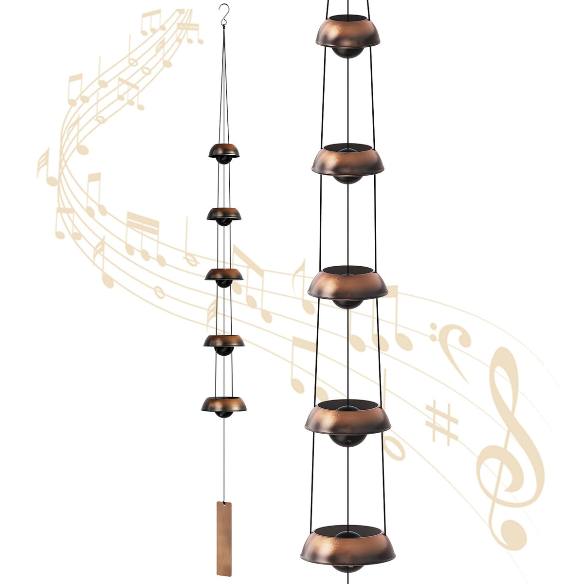 Coobest copper wind chimes 36 inch with five bells for tranquil outdoor ambience