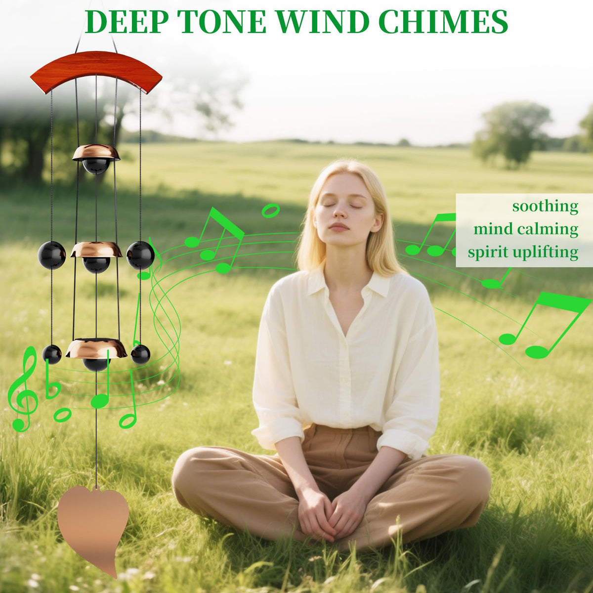 Three-bell memorial wind chime creates a comforting reminder of loved ones outdoors.