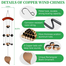 Coobest red copper wind chime enhances garden decor with tranquil temple-tone resonances.