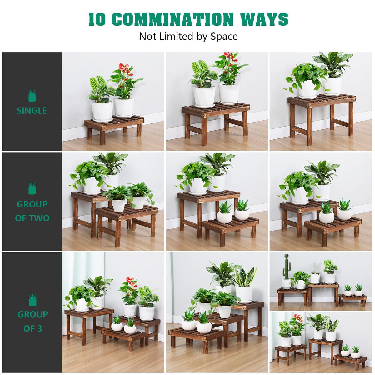 COOGOU corner display shelf with multiple pots