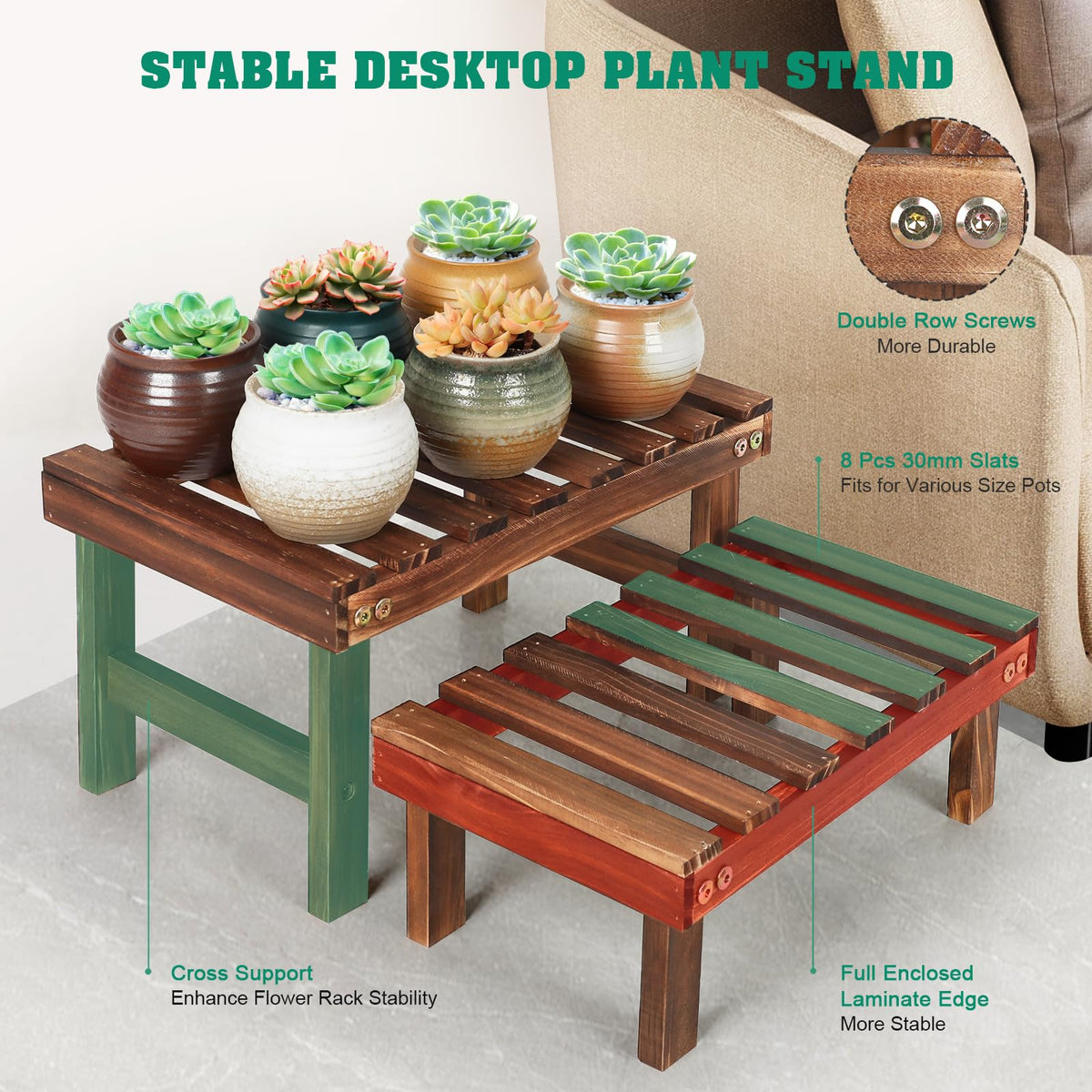 COOGOU sturdy pine wood plant stand for durability