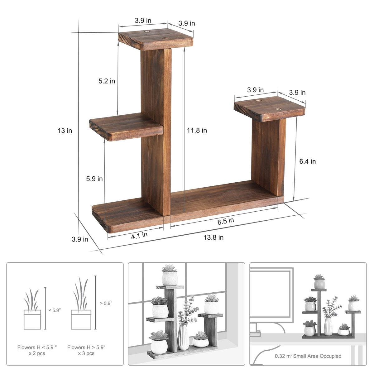 COOGOU wood desktop plant stand on windowsill demonstrates space-saving setup.