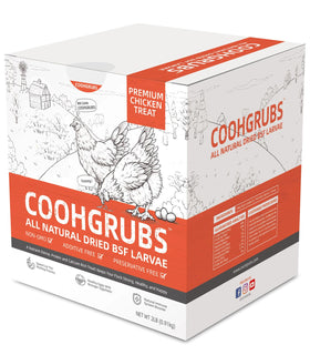 COOHGRUBS BSF larvae in a resealable bag for convenient poultry nutrition.
